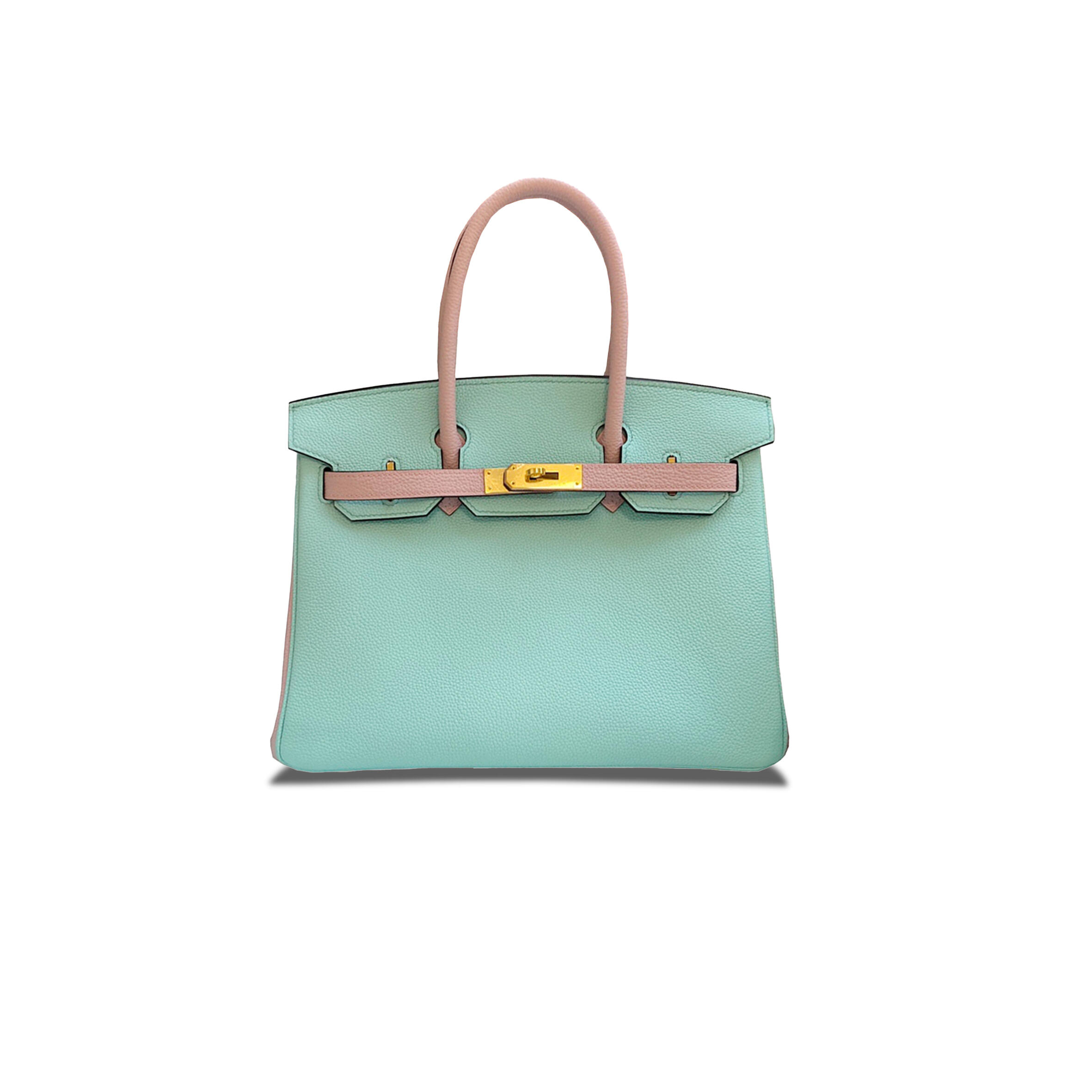 H**me5 BIRKIN 30 TOGO LEATHER MACAROON BLUE AND CHERRY BLOSSOM PINK GOLD BUCKLE BAG 101134281904 (30*23*15cm) Master Quality